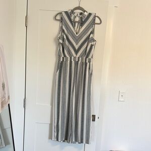 Monteau White and Blue Jumpsuit Sleeveless V-Neck